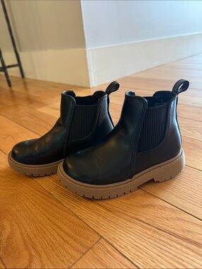 Toddler Size 8 - Black Chelsea Booties with Tan Lug Sole